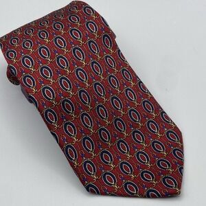 Robert Talbott Studio Red Tie Navy Blue Oval Shapes Silk‎ USA